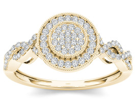 Genuine 10K Yellow Gold 0.20 Ct Diamond Halo Engagement Ring - £248.56 GBP