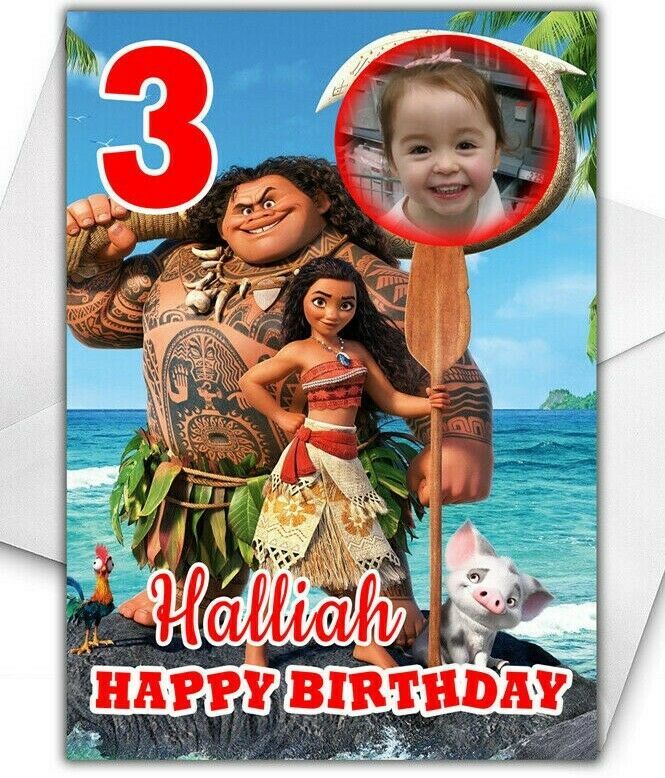 MOANA Photo Upload Birthday Card - Personalised Disney Birthday Card - $5.42