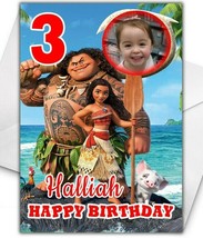 MOANA Photo Upload Birthday Card - Personalised Disney Birthday Card - £4.34 GBP