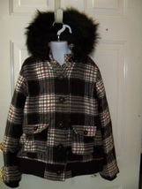 JUSTICE BLACK PLAID COAT W/ Detachable Fur Hood Size 14 EUC - $27.90