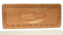 Bass Fish Hard Maple Cribbage Board Game Set 3 Track with Cards and Pegs - £93.03 GBP