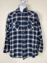 Plains Western Wear Men Size M Blue Plaid Snap Up Shirt Long Sleeve Woven - £8.70 GBP