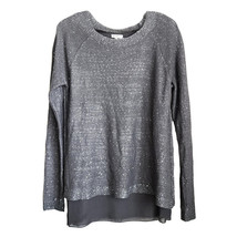 Sioni Gray Silver Sequin Layered Sweater Top - Sz M - £16.18 GBP