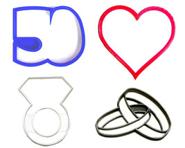 50th 50 Year Wedding Anniversary Vow Renewal Set Of 4 Cookie Cutters USA PR1352 - £7.95 GBP