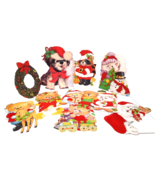 Lot 9 VTG Christmas Die Cut Cutout Decoration Velvet Puppy Snowman Carol... - £13.23 GBP