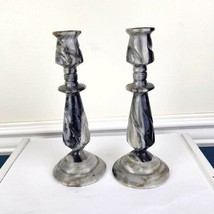 Black and Gray Marble Set of Candlesticks 8&quot; - £35.52 GBP