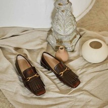 Krazing pot modern vintage fringe genuine leather shoes metal decorations square - £103.32 GBP