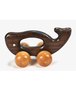 Vintage Wooden Whale Pusher Toy Rolling Wheels Googly Eyes Massager  - $36.54 CAD