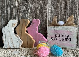4 Pcs Set Bunny Colors Rustic Wood and Mini Sign #MNHS - $23.98
