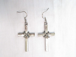 Christian Rope Center X Cross Usa Pewter Pendant Size Metal Hook Pair Earrings - £11.78 GBP