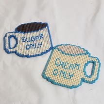 Vintage Plastic Canvas Coffee coasters lot of 2 cream only sugar only - £9.80 GBP