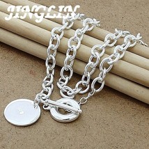 JINGLIN  925 Silver Round Pendant Necklace Woman Man 18 Inches Chain Wedding Eng - £14.05 GBP
