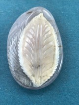 Finely Carved Light Gray Oval w White Jagged Edge Aspen Leaf Stone Pendant or - £30.48 GBP