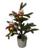 Dan Dee Sock Monkey Christmas Ornament Round Green Ball Body Lot Of 2 - €19,56 EUR