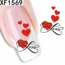 Nail Art Water Transfer Sticker Decal Stickers Pretty Heart Red Black XF1569 - £2.47 GBP
