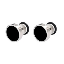 Men Ear Stud Stainless Steel Round Black Drop Earrings Plated Round Cake Punk St - £40.45 GBP