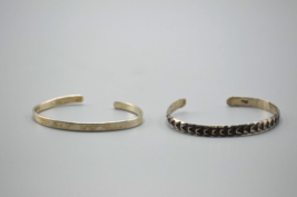Sterling Silver Cuff Bracelets LOT Herringbone + Plain Narrow Band 20 Grams Vtg - £30.43 GBP