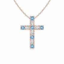 ANGARA Flat Prong-Set Aquamarine and Diamond Cross Pendant in 14K Solid Gold - £871.55 GBP