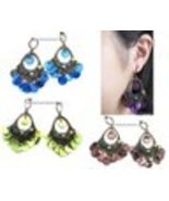 1 PAIR CLIPON COPPER MULTI-COLORED CHIP DANGLE EARRINGS - €5,14 EUR