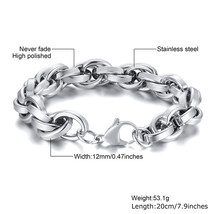 Men Twisted Rope Chain Bracelet ,Thick &amp; Heavy Stainless Steel Cage Link Brazale - £12.32 GBP