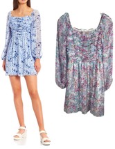 Crystal Doll Bubble Long-Sleeve Ruched Floral Print Chiffon Fit &amp; Flare Dress S - £23.10 GBP