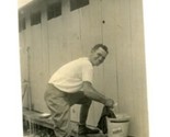 World War 1 Photograph Soldier Washes Clothes in Bucket - $14.83