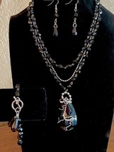 OOAK &quot;Reinvented Vintage&quot; Wire Wrapped Silver Tone Layered Pendant Necklace Set - £19.55 GBP