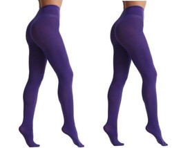 X 2 Violet Profond Opaque aux Pieds Collant Nylon Taille Unique Standard - £9.79 GBP