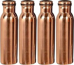 Pure Copper Water Bottle Pure Leak Proof Ayurveda Health Yoga Set of 4Pcs 950ml - £40.64 GBP