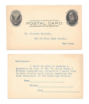 UX18 McKinley Postal Stationery Card Cambridge St Dunstan Society New York - $4.99