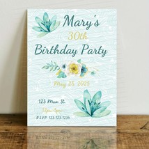 Personalized Teal Floral Milestone Birthday Invitation - £7.72 GBP