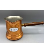 Vtg Le Saucier Copper Warmer Sauce Pot Pan 1984 Teleflora Wooden Handle - $291.49 MXN