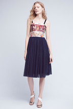 New Anthropologie Boutique Tulle Navy Blue Floral Embroidered Fit Flare Dress 0P - £79.32 GBP