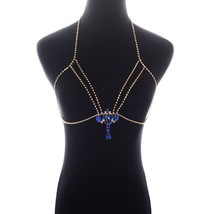 shiny crystal bra chain Chest Body Chain Harness Necklace rhinestone bod... - £9.14 GBP