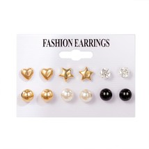 Geometric Acrylic Round Pearl Gold Plated Hoop Earrings Set For Women Bohemian C - £10.50 GBP
