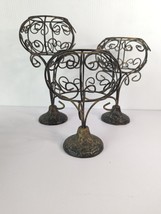 Vintage Brutalist Steampunk Hand Forged Hammered Wrought Iron Candle Holders Set - £59.95 GBP