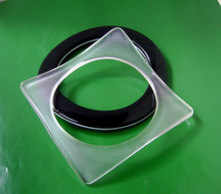 2 Vintage Lucite Bracelets Clear Square and Black White Laminated Bangles 1980s - £20.78 GBP