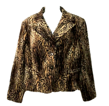Bandolino Women&#39;s Brown Leopard Button Collar Velour Jacket Blazer Size 16 - £22.17 GBP