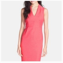 Kate Spade Sz 8 Pink Coral Midi Lined Tank Sheath V Neck Dress Back Zip - $464.32 MXN