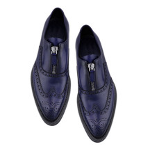 Handcrafted Men Blue Color Genuine Leather Wing Tip Rounded Toe Stylish Shoes - £117.46 GBP+