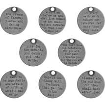 8 Quote Charms Antique Silver Tone Word Pendants Inspirational Tags Assorted Lot - £7.87 GBP