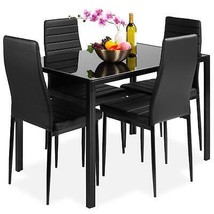5-Piece Dining Set Table and Chairs Kitchen Dinette Glass Top Faux Leath... - £268.28 GBP