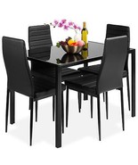 5-Piece Dining Set Table and Chairs Kitchen Dinette Glass Top Faux Leath... - £263.27 GBP