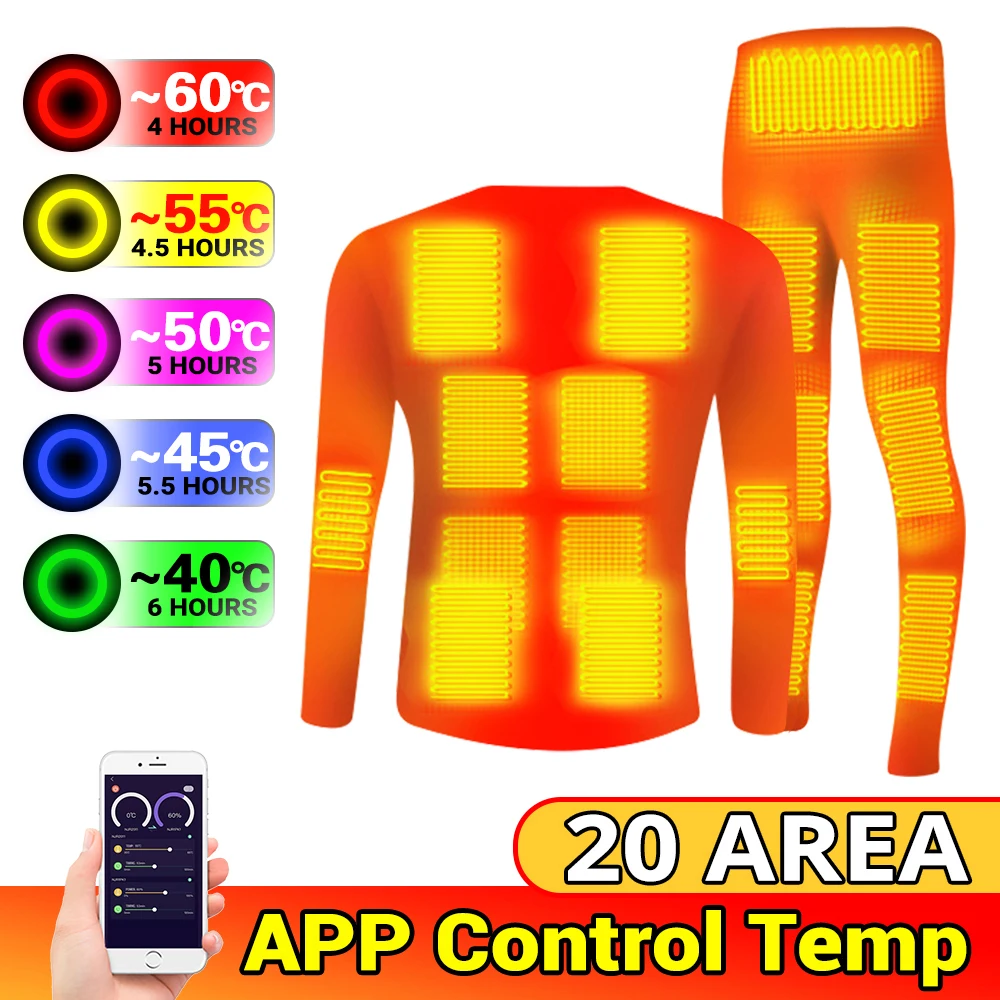 Heating Underwear Suit Winter USB Battery Powered Smart Control Temperature - £48.63 GBP+