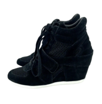 Ash Bowie Black Suede Leather Perforated Mesh Wedge Sneakers SZ 38 EU SH26 - $149.00