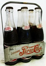 Pepsi-Cola Six Pack Aluminum Bottle Carrier with Bottles - £273.85 GBP