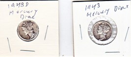 MERCURY DIME  1943 &amp; 1943-D, 90 % Silver - £8.69 GBP