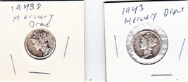 Mercury Dime 1943 &amp; 1943-D, 90 % Silver - £8.77 GBP