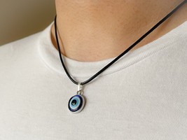 Evil Eye Necklace for Men, Men&#39;s Eye Necklace, Black Cord Eye Necklace - £9.71 GBP+