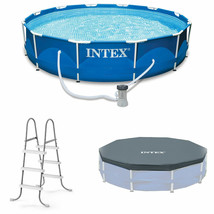 Intex 12&#39;x30&quot; Swimming Pool w/ Pump, Pool Ladder for 42 Wall, &amp; 12 Cover - £280.53 GBP